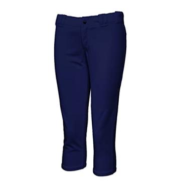 Imagem de 3N2 Calça de softbol para meninas estilo calcinha juvenil 100% elástica e durável com joelhos reforçados e passadores de cinto, Azul marino, G
