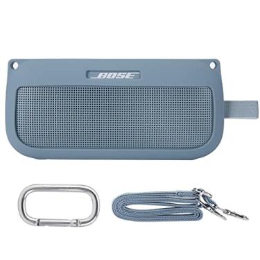 Imagem de co2CREA Capa de silicone macio de substituição para alto-falante portátil Bose SoundLink Flex Bluetooth (capa de silicone, capa azul pedra)