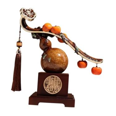 Imagem de WeiLaiKeQi Estátua de resina de caqui da sorte, estatueta de cabaça, armário, ornamento de feng shui, escultura de bênção para loja, festival, estante de livros, Marrom