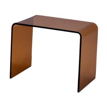 Imagem de ＫＬＫＣＭＳ Mesa lateral acrílica de acrílico, mesa final decorativa para banheiro, quarto com borda redonda, banco acrílico transparente, Marrom