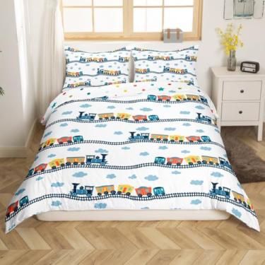 Imagem de Erosebridal Capa de Edredom Infantil de Trem, Gêmeos, para Meninos e Meninas, Conjunto de Cama de Carro de Desenho Animado, Conjuntos de Cama de Motor A Vapor, Veículos Ferroviário (Twin (Sem Edredom)