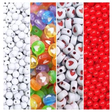 Imagem de 400 Miçanga Entremeio Letra Coração Smile Pérola Missanga Bijuteria Artesanato (Coração Colorido e Vermelho)