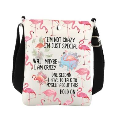 Imagem de Bolsa tiracolo Flamingo Presentes para amantes de flamingos mulheres flamingos I'm Not Crazy I'm Just Special Cell Sling Bag, Branco
