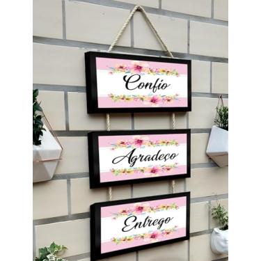 Imagem de Kit 3 Quadros Decorativos com Molduras Pretas e Cordas, Frases Inspiradoras em Português (Entrego 3)