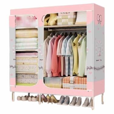 Imagem de Guarda-roupa Armário grande com zíper totalmente fechado, armação de tubo de aço, pano de cetim, guarda-roupa resistente, durável, simples para quarto armário