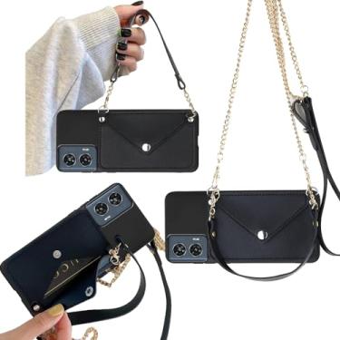 Imagem de Tuxiwei Capa carteira para Moto Edge 5G 2024 alça de corrente transversal, Motorola Edge 5G 2024 capa de telefone traseira com suporte para cartão para meninas e mulheres, capa com compartimentos para