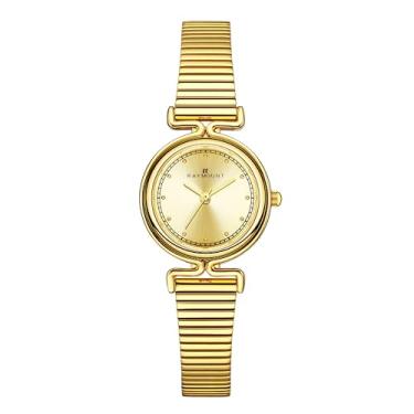 Imagem de FORSINING Pequenos relógios dourados para mulheres, relógios de pulso de quartzo com pulseira dourada de aço inoxidável ou couro marrom, Dourado