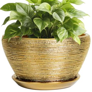 Imagem de Ceramicfor Vaso de cerâmica para interior – vasos de 23 cm para plantas ao ar livre, vaso decorativo com orifício de drenagem e pires, vaso de flores moderno, decorativo para decoração de casa,