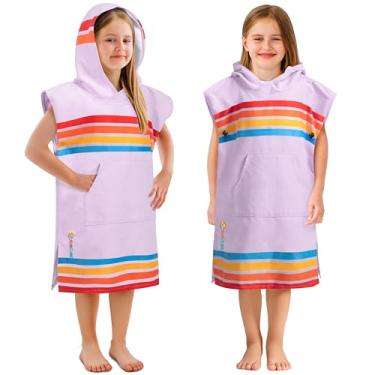 Imagem de SUN CUBE Roupão infantil para trocar de toalha, poncho de surf, microfibra de secagem rápida, cobertor usável para meninos e meninas de 3 a 7 anos, roxo pôr do sol