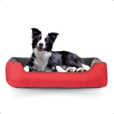 Imagem de Cama P/Cachorro Gato Caminha Pet 70x50 100% Lavável+ Osso Pelúcia (Tex Vermelho)