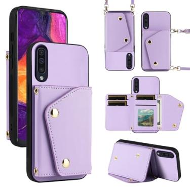 Imagem de Dibosom Capa carteira de luxo para Samsung Galaxy A50 A50S A30S com bolsa fina e fina e alça de ombro, suporte para cartão de crédito, acessórios para celular para A 50 50S 30S S50 50A SM A505G roxo
