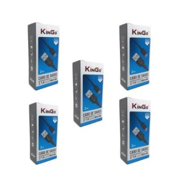 Imagem de Kit 5 Cabos USB V8 Kingo Preto 2 metros 2.1A p/ Moto E7 Plus
