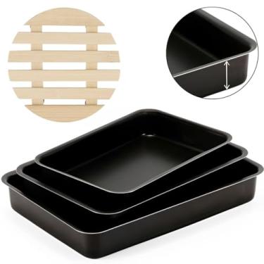 Imagem de Jogo de Assadeiras Forma Alta Retangular 03 Peças Antiaderentes + Descanso de Panela Redondo Madeira