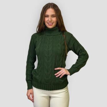 Imagem de Blusa Feminina Tricô Gola Alta Manga Longa Básica Trança Lã - GIP, V, 