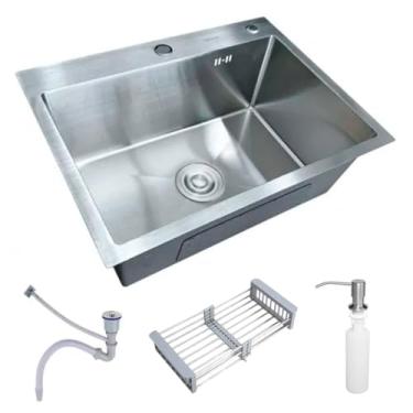 Imagem de Cuba Pia Quadrada Cozinha Gourmet Com Acessórios 60x45 Cor Prata Aço Inox - Brinovar