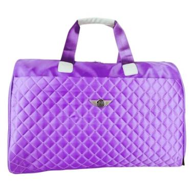Imagem de Bolsa Mala de Mão e Transversal Grande Espaçosa Dobravél com Dois Bolsos Academia Trabalho Viagem (Roxo)