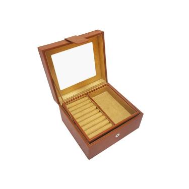 Imagem de Caixa Porta-Jóias em Couro Sintético Marrom 18cm TH0144 BTC