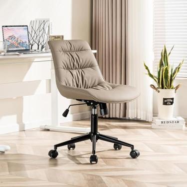 Imagem de Kidol & Shellder Cadeira de escritório ergonômica, cadeira de mesa giratória sem braços com rodas e suporte lombar – Cadeira de trabalho ajustável para escritório em casa, estudo, maquiagem (com