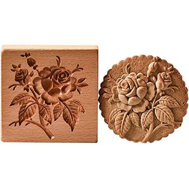 Imagem de Molde de biscoito de gengibre de madeira esculpida, molde de madeira 3D para assar biscoitos, prensa de biscoitos, conjunto de cortador de biscoito com carimbo de biscoito Provance Rose, molde de