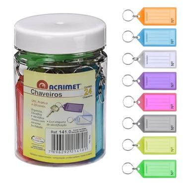 Imagem de Acrimet Chaveiro Identificador de Chaves com Etiqueta – Pote com 24 Unidades, Polipropileno e Anel de Metal, Cores Sortidas