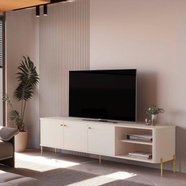 Imagem de Bancada Curva Tucupí 1.8 com Pés e Puxadores em Metal OffWhite/Dourado