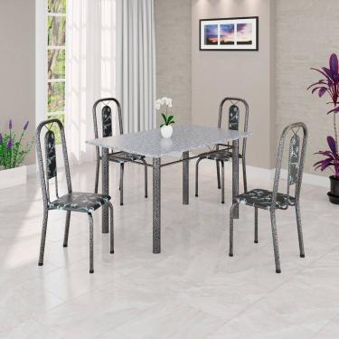 Imagem de Conjunto de Mesa Tubular 120cm X 75cm Tampo Granito Ocre com 4 Cadeiras Lívia Preto/Prata