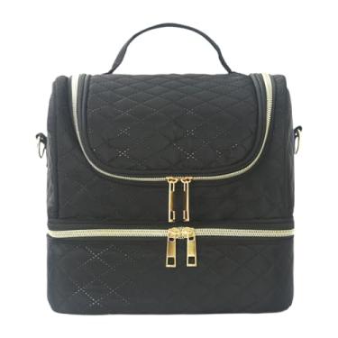 Imagem de Zialofi Organizador de bolsa de armazenamento de esmalte de 2 camadas Organizador leve à prova d'água Viagem portátil Caixa de porta de unha portátil para, Preto