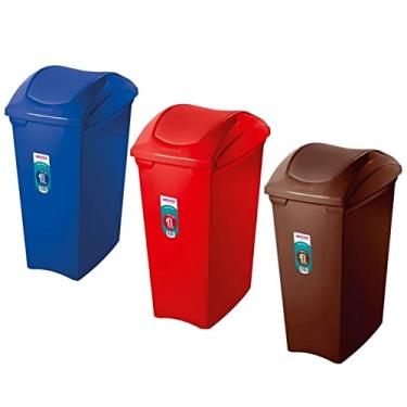 Imagem de Kit 3 Lixeiras 40 Litros Seletivas Para Plástico Papel Lixo Orgânico Cesto Tampa Basculante - Sanremo