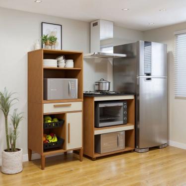 Imagem de Conjunto 2 Peças Fruteira com Nicho e Balcão 4 Bocas Vila Velha Marrom/Off White