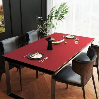 Imagem de Almofada de mesa de material PU de cor sólida, toalha de mesa impermeável de luxo, capa de mesa resistente a manchas para mesas retangulares - vermelha ||60 x 100 cm