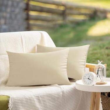 Imagem de WOKANI Capas de almofada lombar à prova d'água 30,5 x 50,8 cm com 2 capas de almofada decorativas para móveis de pátio decoração externa sofá para banco de jardim, varanda, pátio, barraca, sofá, creme