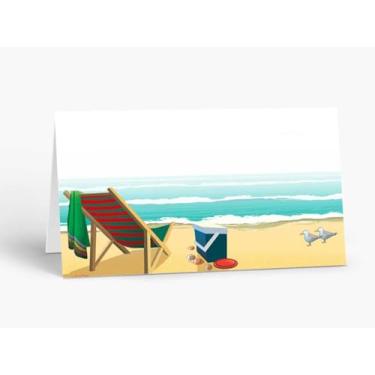 Imagem de Stonehouse Collection | Cartão para barraca de mesa para cadeira de praia relaxando à beira-mar, ótimo para festa de casamento e jantar à beira-mar | 25 unidades (cadeira de praia com balança)