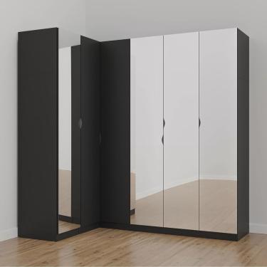 Imagem de Guarda Roupa Modulado de Canto com Espelho 6 Portas 3 Peças Hera Cabecasa Madeiramadeira