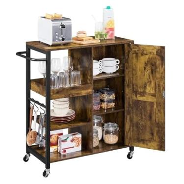 Imagem de Carrinho de Armazenamento Carrinho de armazenamento de cozinha rolante, carrinho com prateleiras abertas, armário de armazenamento de cozinha, marrom Carrinho de Armazenamento