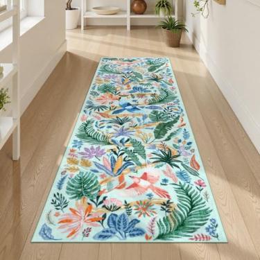 Imagem de Uphome Tapete de corredor de cozinha floral, 5,5 x 15,5 cm, lavável, plantas tropicais, antiderrapante, tapetes macios de corredor de entrada de pelo baixo, tapete botânico vintage para corredores,