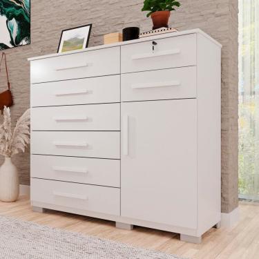 Imagem de Cômoda para Quarto 1 Portas 8 Gavetas Ônix Expresso Móveis Branco