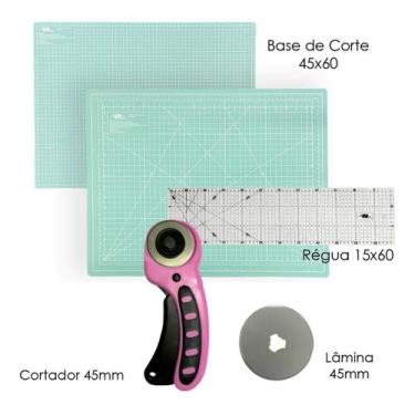 Imagem de Kit Base de Corte Para Cortar Tecido Papel A2 45x60 Régua Acrílico 60c