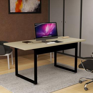 Imagem de Escrivaninha Industrial Para Escritório Quarto Home Office Computador Notebook Tampo MDF Sem Vidro