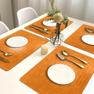 Imagem de 4 Jogo Americano Mesa Posta Luxo Impermeável Pvc Cro Vr (LARANJA claro escuro vermelho vinho - CROCK RETANGULAR)