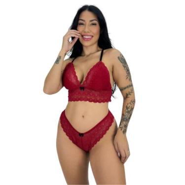 Imagem de Conjunto Calcinha e Sutiã Com Renda Sexy Com Alça Cruzada Feminino - S