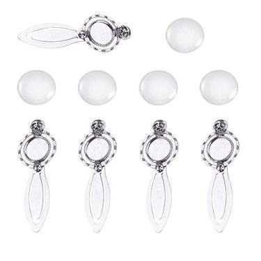 Imagem de Fashewelry 20 peças de pingente de marcador de livro de prata antiga kit inclui 10 peças de cabeça de crânio de 18 mm redonda em branco moldura base pingentes com 10 peças de cúpula de vidro transparente cabochões