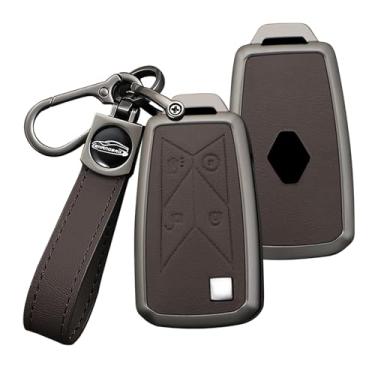 Imagem de HIBEYO Capa Smart Key Fob compatível com caminhonete Renault Camionete Gama Seris T C K Ignição Euro Couro e Liga Chave Acessórios com Chaveiro-A Chaveiro Marrom