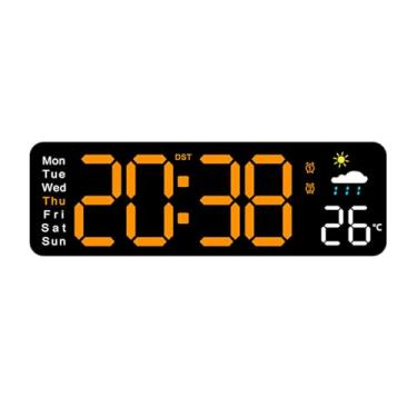 Imagem de JBNCRYGD Relógio de parede digital, despertador digital, relógio digital 12/24H com controle remoto, temporizador de academia de contagem regressiva com data, semana, temperatura, brilho ajustável, F
