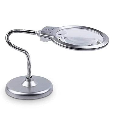 Imagem de MIIKHI Lupas, Lupa de mesa iluminada por LED, lente dupla HD 2X 5X com mangueira de metal leve para idosos estudantes, reparo de leitura, presente de alta qualidade