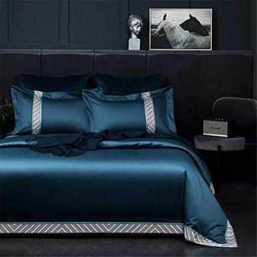 Imagem de FHGDXCADCX Jogo de cama de algodão egípcio 1000 fios, patchwork queen king size capa de colcha 4 peças, fronha, azul, 220 * 240 cm
