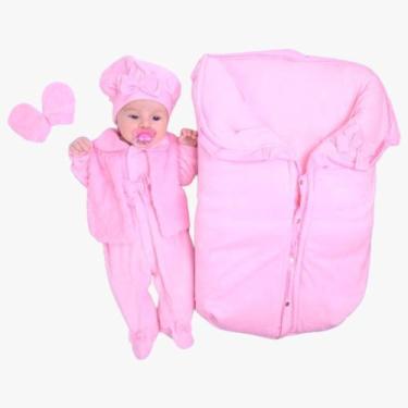 Imagem de Kit Saída Maternidade Menina Rosa Inverno De Plush Com Colete Inverno 