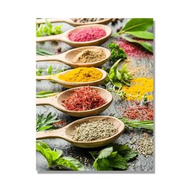 Imagem de Arte de parede colorida em tela para especiarias e colher de tempero | Decoração de cozinha vintage | Arte moderna para casa e sala de jantar (especiarias mistas 13). 50 x 65 cm - 19,7 x 25,6 pol sem