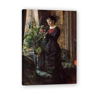 Imagem de LKXGRRSFG Impressão em tela de Anders Zorn Arranging Flowers at a Window - Arte de obra-prima sueca, decoração de parede serenidade de verão e coleção de galeria de casa 39,98 x 56 cm