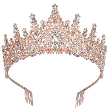 Imagem de Noonds - Tiara e Coroa de Ouro Rosa para Mulheres e Meninas, Tiaras de Princesa para Aniversário, Casamento, Halloween e Baile