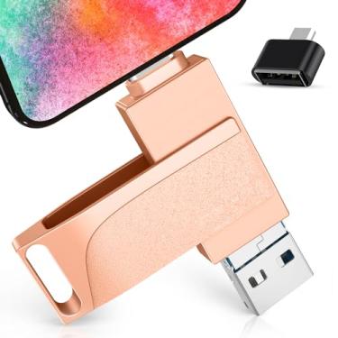 Imagem de Bastão de foto de 512 GB para pen drive de telefone, cartão de memória 4 em 1 para fotos e vídeos, pendrive, armazenamento externo, compatível com iPhone/iPad/Android/PC (rosa)